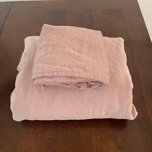 Morrow Soft Goods Linen Full Queen Duvet Cover One Sham Mauve Pink Boho - Flawed